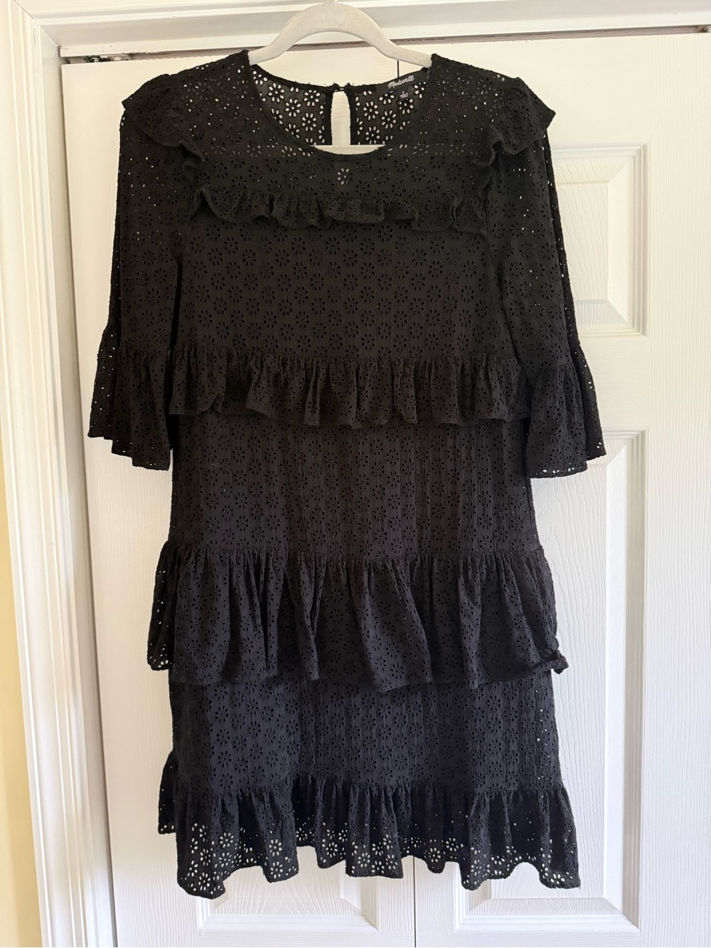 Madewell Black Eyelet Ruffle Shift Dress